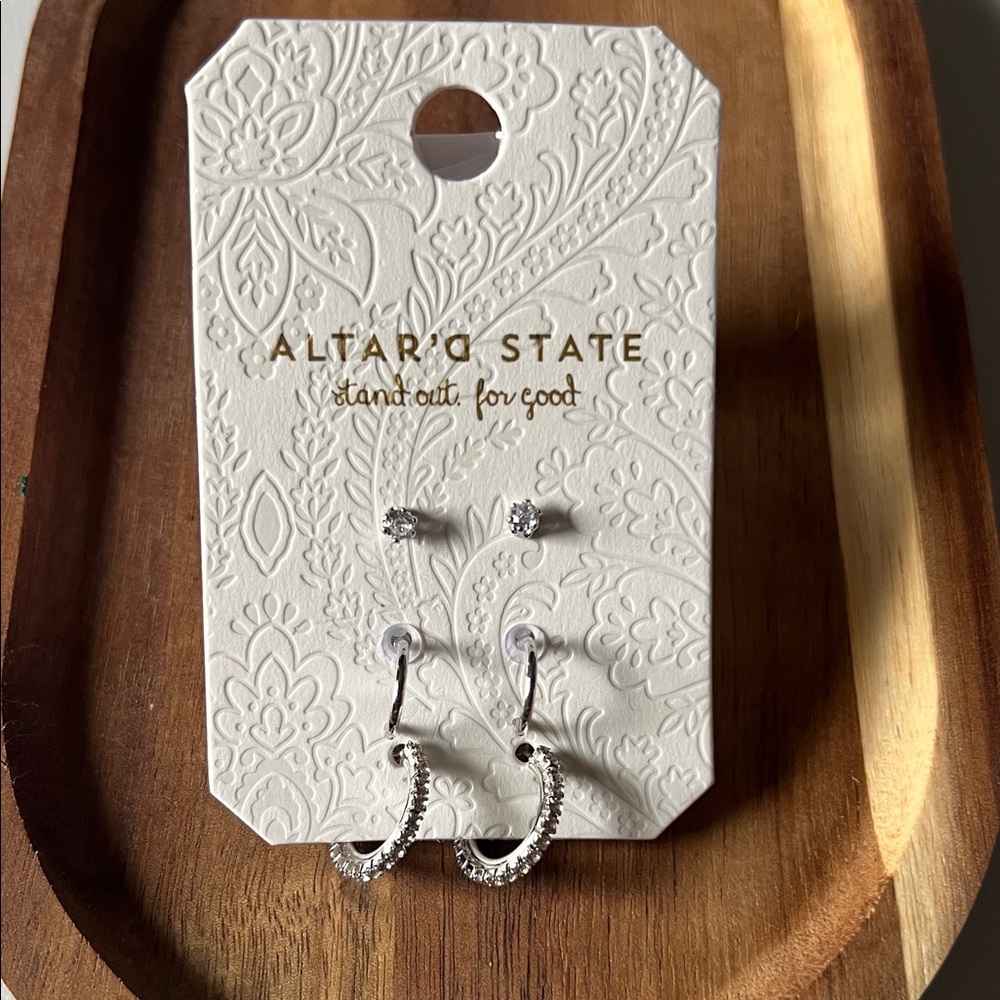 NWT Altar'd State Silver Textured Hoop Earrings